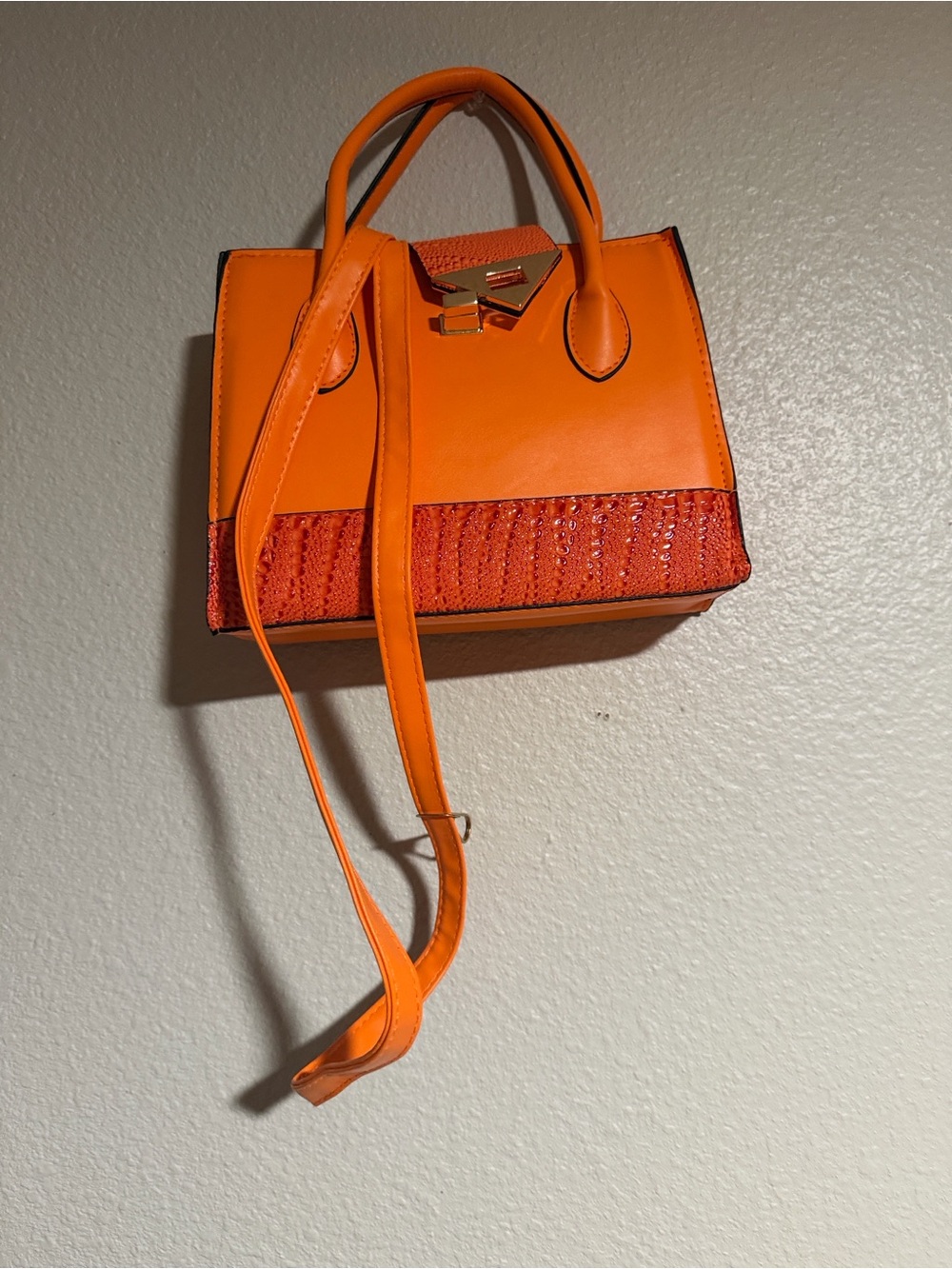 Orange Structured Top-Handle Crossbody Bag